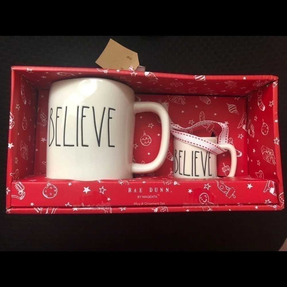 RAE Dunn Believe Mug and Ornament Set